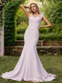 Trumpet/Mermaid V-Neck Sleeveless Sweep Train Sensual Stretch Crepe Bridesmaid Dresses