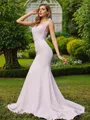 Trumpet/Mermaid V-Neck Sleeveless Sweep Train Sensual Stretch Crepe Bridesmaid Dresses