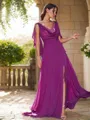 A-line V-Neck Fashion Sleeveless Sweep Train Chiffon Bridesmaid Dresses