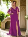 A-line V-Neck Fashion Sleeveless Sweep Train Chiffon Bridesmaid Dresses