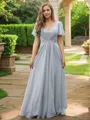 A-line Perfect V-Neck Short Sleeves Floor-Length Chiffon Bridesmaid Dresses
