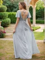 A-line Perfect V-Neck Short Sleeves Floor-Length Chiffon Bridesmaid Dresses