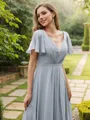 A-line Perfect V-Neck Short Sleeves Floor-Length Chiffon Bridesmaid Dresses