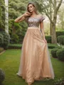 A-line Off-the-Shoulder Sleeveless Floor-Length Exquisite Tulle Bridesmaid Dresses