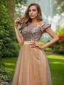 A-line Off-the-Shoulder Sleeveless Floor-Length Exquisite Tulle Bridesmaid Dresses