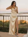 Sheath/Column V-Neck Sleeveless Floor-Length Sultry Silk like Satin Bridesmaid Dresses