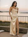 Sheath/Column V-Neck Sleeveless Floor-Length Sultry Silk like Satin Bridesmaid Dresses