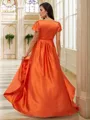 A-line V-Neck Flowing Short Sleeves Floor-Length Silk like Satin Bridesmaid Dresses