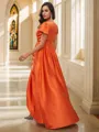 A-line V-Neck Flowing Short Sleeves Floor-Length Silk like Satin Bridesmaid Dresses