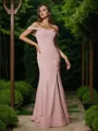 Sheath/Column Off-the-Shoulder Sleeveless Sweep Train Stretch Crepe Clean-lined Bridesmaid Dresses