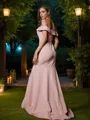 Sheath/Column Off-the-Shoulder Sleeveless Sweep Train Stretch Crepe Clean-lined Bridesmaid Dresses