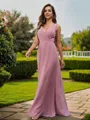 A-line V-Neck Chic Sleeveless Floor-Length Open Back Chiffon Bridesmaid Dresses