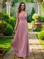 A-line V-Neck Chic Sleeveless Floor-Length Open Back Chiffon Bridesmaid Dresses