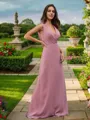 A-line V-Neck Chic Sleeveless Floor-Length Open Back Chiffon Bridesmaid Dresses