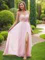 A-line Scoop Short Sleeves Floor-Length Unique Chiffon Bridesmaid Dresses