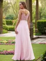 A-line Scoop Short Sleeves Floor-Length Unique Chiffon Bridesmaid Dresses