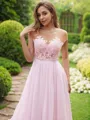 A-line Scoop Short Sleeves Floor-Length Unique Chiffon Bridesmaid Dresses