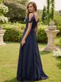 A-line V-Neck Sleeveless Sweep Train Glam Chiffon Bridesmaid Dresses
