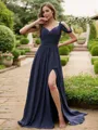 A-line V-Neck Sleeveless Sweep Train Glam Chiffon Bridesmaid Dresses