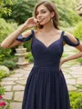 A-line V-Neck Sleeveless Sweep Train Glam Chiffon Bridesmaid Dresses