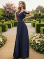A-line V-Neck Sleeveless Sweep Train Glam Chiffon Bridesmaid Dresses