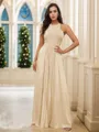 A-line Halter Glam Sleeveless Floor-Length Silk like Satin Bridesmaid Dresses