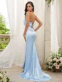 Clingy Sheath/Column Spaghetti Straps Sleeveless Sweep Train Silk like Satin Bridesmaid Dresses