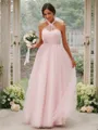 Bedazzling A-line Halter Sleeveless Floor-Length Tulle Bridesmaid Dresses