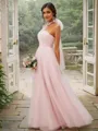 Bedazzling A-line Halter Sleeveless Floor-Length Tulle Bridesmaid Dresses