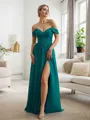 A-line Off-the-Shoulder Unique Sleeveless Floor-Length Chiffon Bridesmaid Dresses
