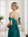 A-line Off-the-Shoulder Unique Sleeveless Floor-Length Chiffon Bridesmaid Dresses