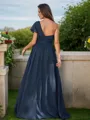 A-line One-Shoulder Stylish Short Sleeves Floor-Length Chiffon Bridesmaid Dresses