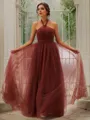 A-line Halter Sleeveless Radiant Floor-Length Tulle Bridesmaid Dresses