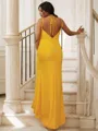 Sheath/Column Spaghetti Straps Sleeveless Sweep Train Minimalist Jersey Bridesmaid Dresses