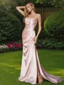 Sheath/Column Sweetheart Sleeveless Form-fitting Sweep Train Silk like Satin Bridesmaid Dresses