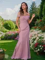 Sheath/Column Off-the-Shoulder Unique Sleeveless Sweep Train Chiffon Bridesmaid Dresses