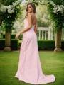 Classy A-line V-Neck Sleeveless Sweep Train Stretch Crepe Bridesmaid Dresses