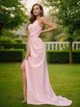 Classy A-line V-Neck Sleeveless Sweep Train Stretch Crepe Bridesmaid Dresses