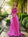 A-line V-Neck Refined Sleeveless Sweep Train Silk like Satin Bridesmaid Dresses