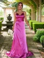 A-line V-Neck Refined Sleeveless Sweep Train Silk like Satin Bridesmaid Dresses