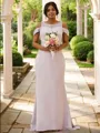 Modern Sheath/Column Scoop Sleeveless Sweep Train Stretch Crepe Bridesmaid Dresses