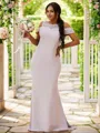 Modern Sheath/Column Scoop Sleeveless Sweep Train Stretch Crepe Bridesmaid Dresses