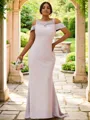 Modern Sheath/Column Scoop Sleeveless Sweep Train Stretch Crepe Bridesmaid Dresses