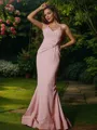 Sheath/Column V-Neck Classic Sleeveless Floor-Length Stretch Crepe Bridesmaid Dresses