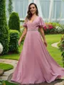 A-line V-Neck Charming Short Sleeves Floor-Length Chiffon Bridesmaid Dresses