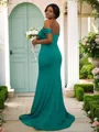 Sheath/Column Off-the-Shoulder Classic Sleeveless Sweep Train Jersey Bridesmaid Dresses