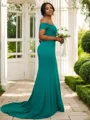 Sheath/Column Off-the-Shoulder Classic Sleeveless Sweep Train Jersey Bridesmaid Dresses