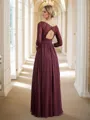A-line V-Neck Flattering Long Sleeves Floor-Length Chiffon Bridesmaid Dresses