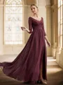 A-line V-Neck Flattering Long Sleeves Floor-Length Chiffon Bridesmaid Dresses