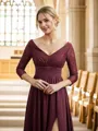 A-line V-Neck Flattering Long Sleeves Floor-Length Chiffon Bridesmaid Dresses